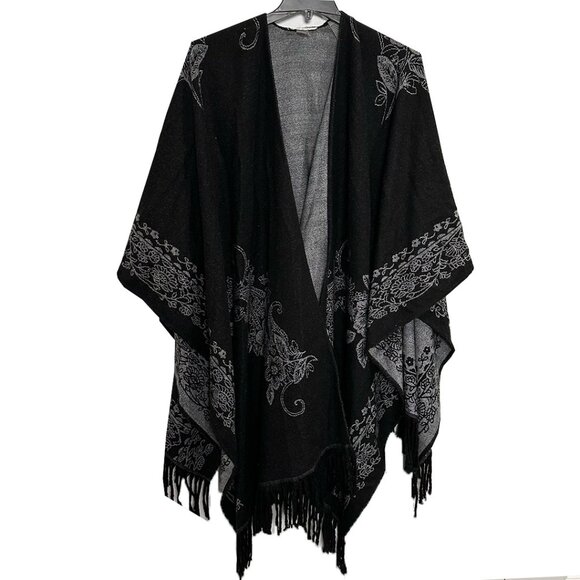 Peter Nygard Women’s Black Floral Wrap Cardigan One Size Winter Knit - Picture 1 of 6